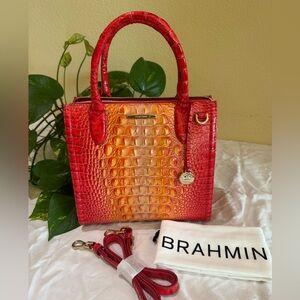 Brahmin Red and Orange Croc-Embossed Satchel